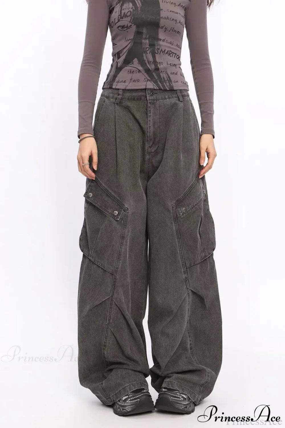 Denim Large Pocket Wide-Leg Cargo Pants image 1