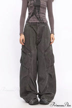 Denim Large Pocket Wide-Leg Cargo Pants image 1