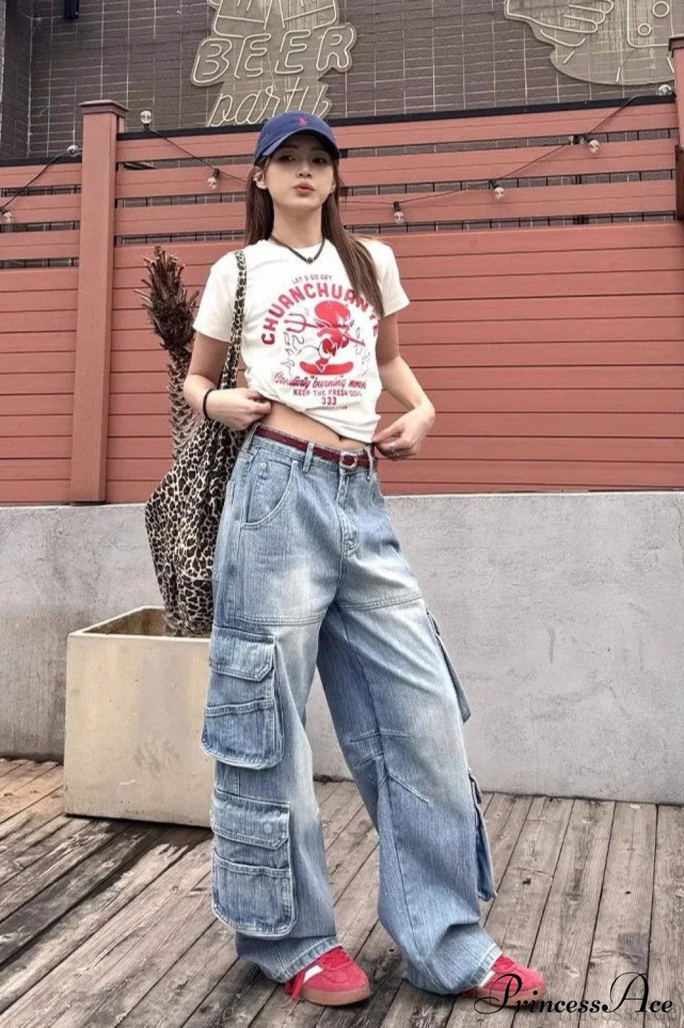 Denim Loose Multi-Pocket Wide Leg Cargo Pants image 3