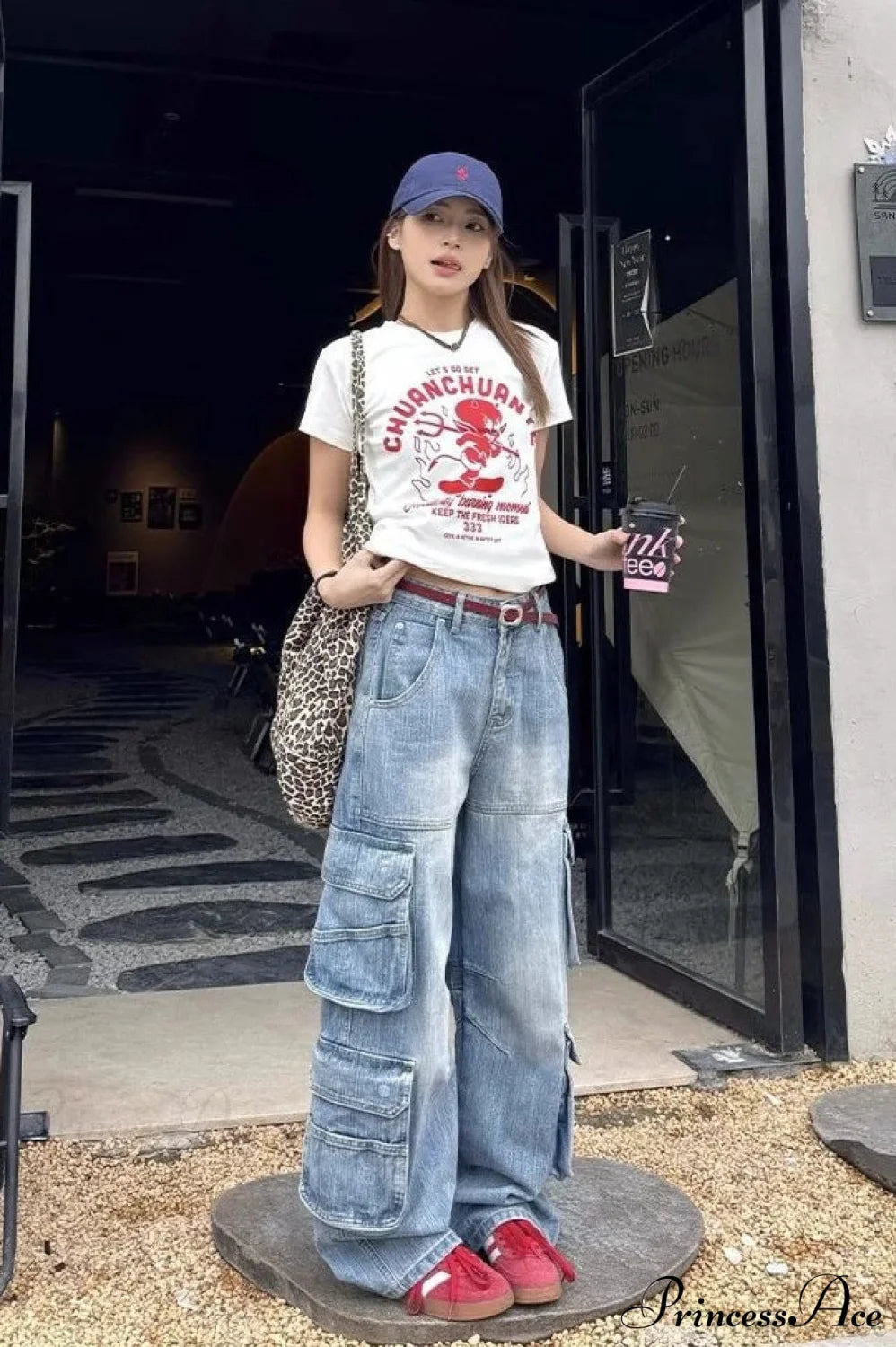 Denim Loose Multi-Pocket Wide Leg Cargo Pants image 2