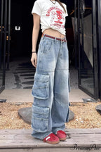Denim Loose Multi-Pocket Wide Leg Cargo Pants image 1