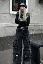 Denim Multi-Pocket Street Loose Cargo Pants image 3