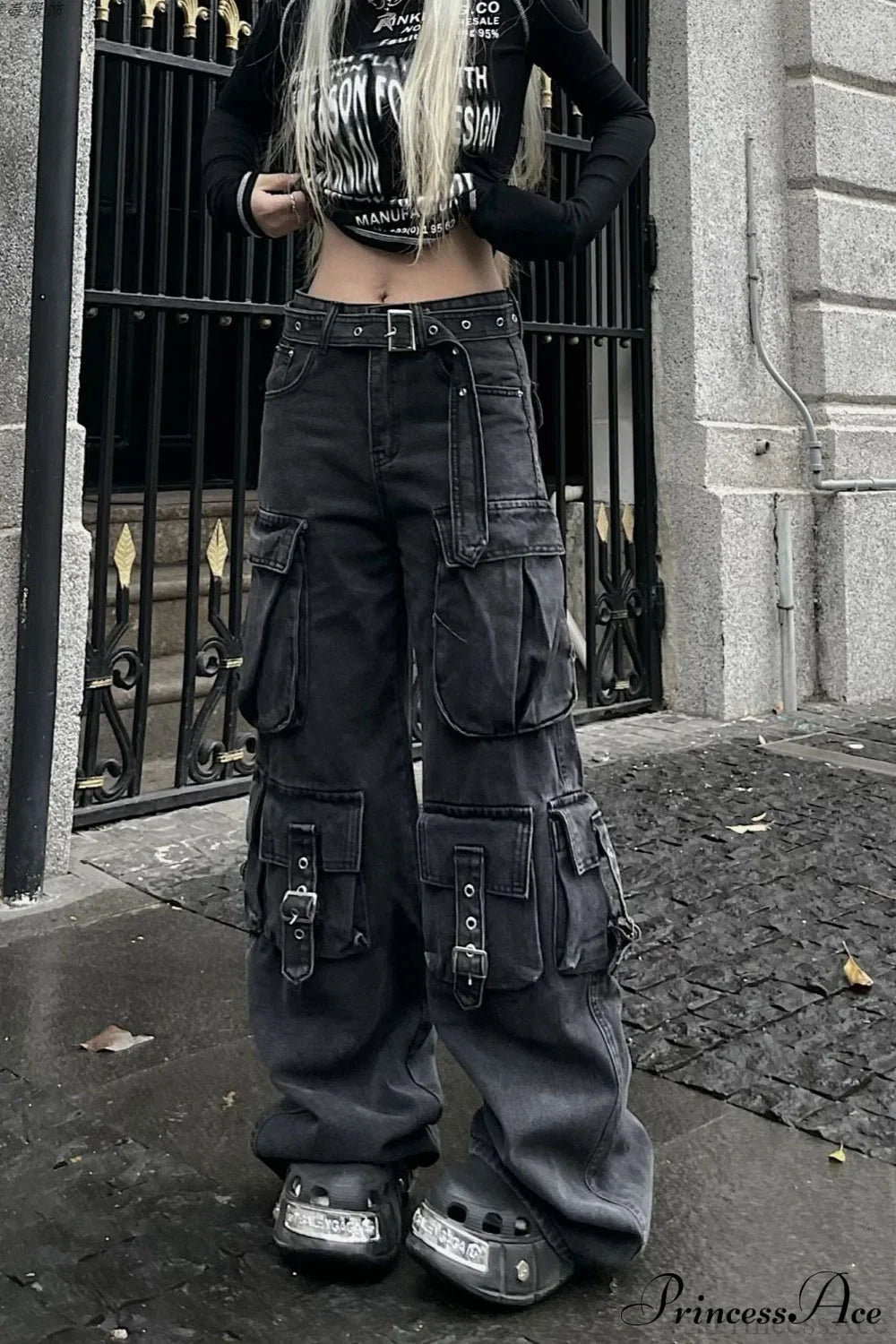 Denim Multi-Pocket Street Loose Cargo Pants image 1