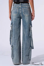 Denim Multi-Pocket Wide-Leg Cargo Pants image 4