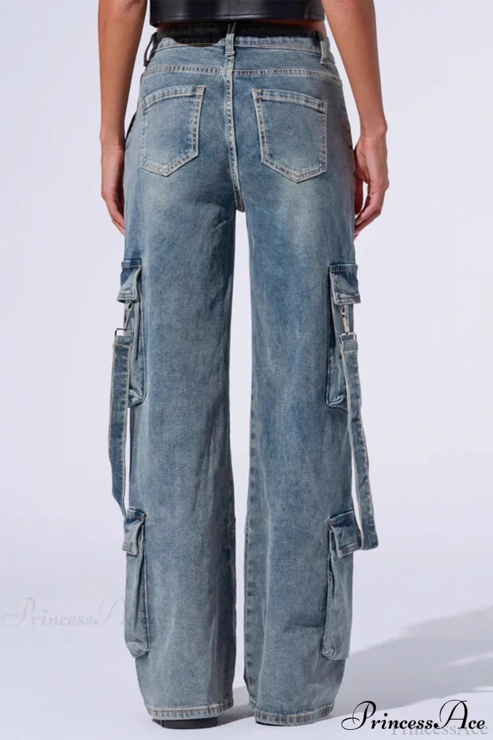 Denim Multi-Pocket Wide-Leg Cargo Pants image 4