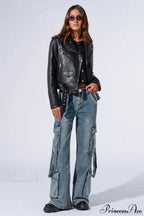 Denim Multi-Pocket Wide-Leg Cargo Pants image 2