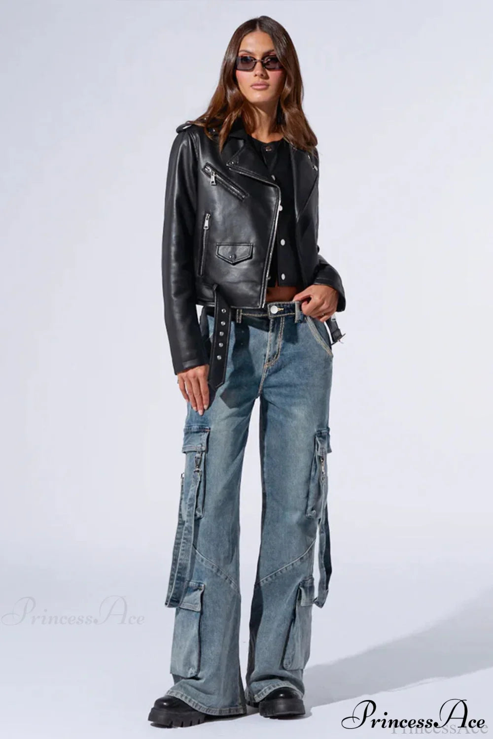 Denim Multi-Pocket Wide-Leg Cargo Pants image 2