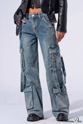 Denim Multi-Pocket Wide-Leg Cargo Pants image 1