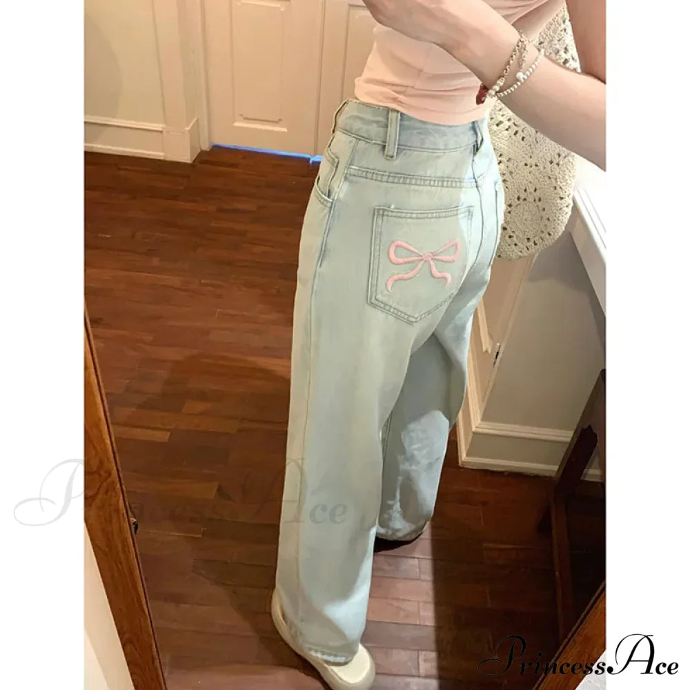 Denim Pink Pocket Charming Bow Embroidery Jeans image 1