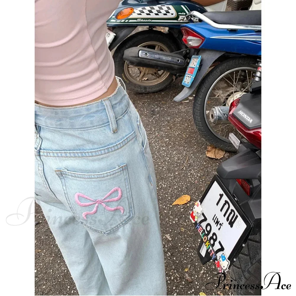 Denim Pink Pocket Charming Bow Embroidery Jeans image 3