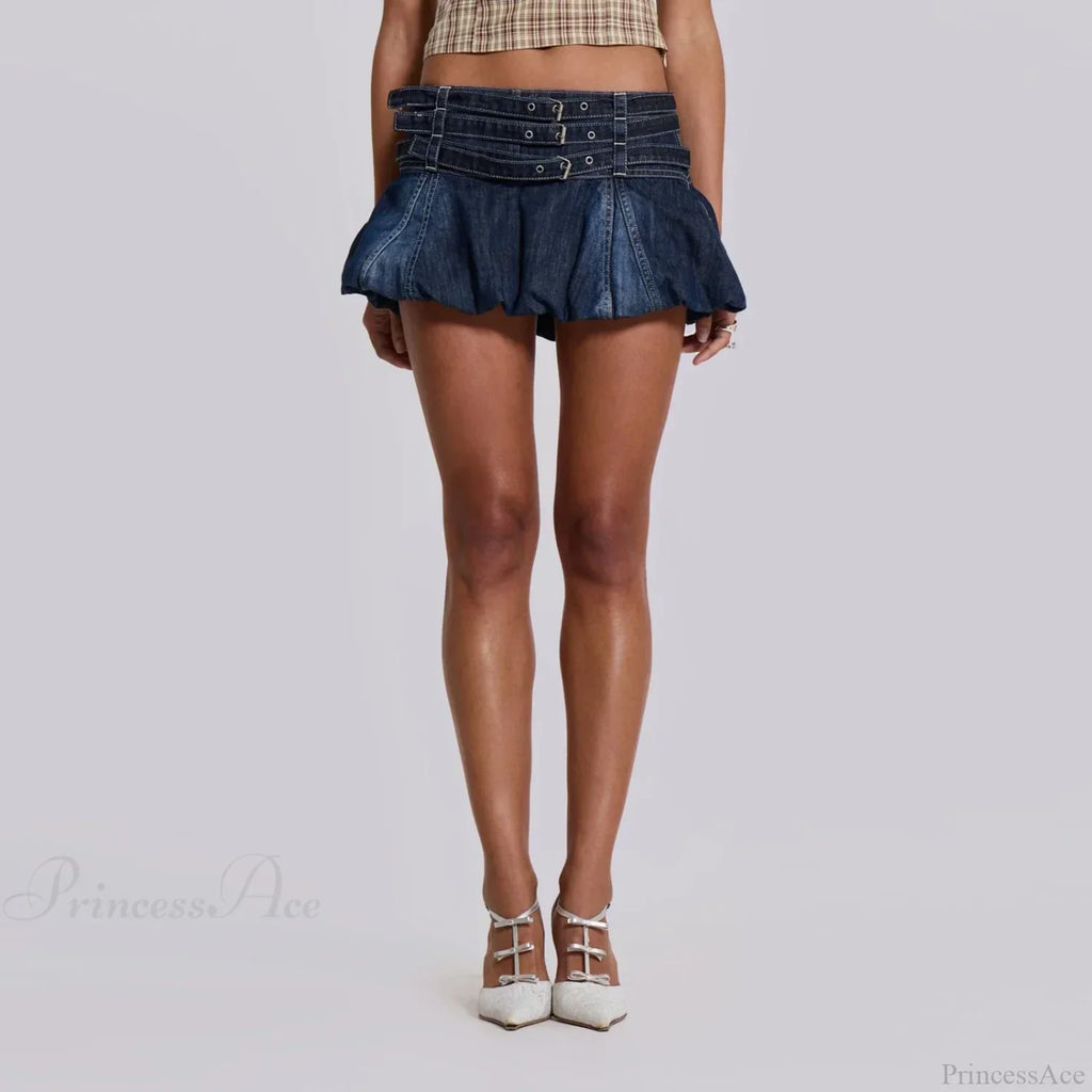 Denim Ruffle Buckled Belted Skirt image 4