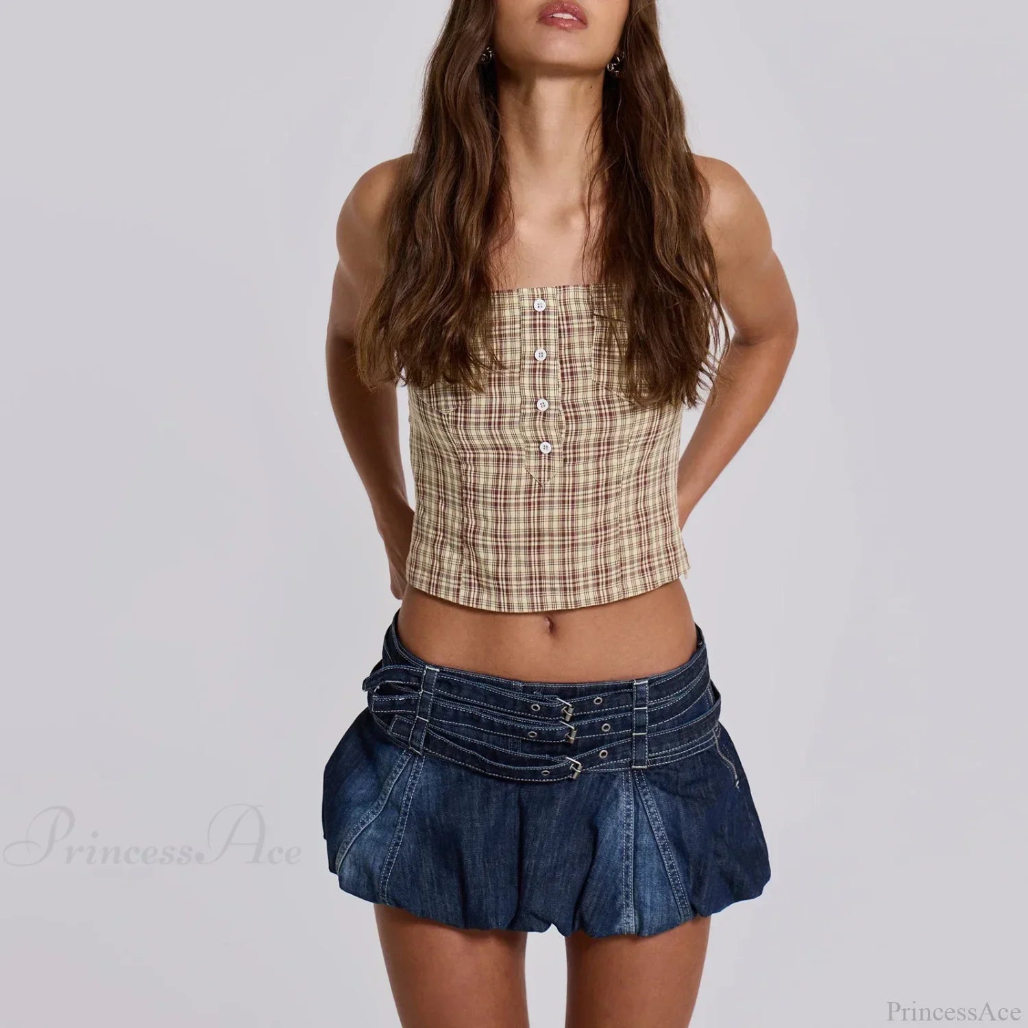 Denim Ruffle Buckled Belted Skirt image 2