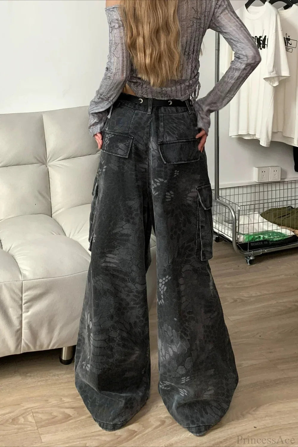 Denim Snake Camo Multi-Pocket Cargo Pants image 4