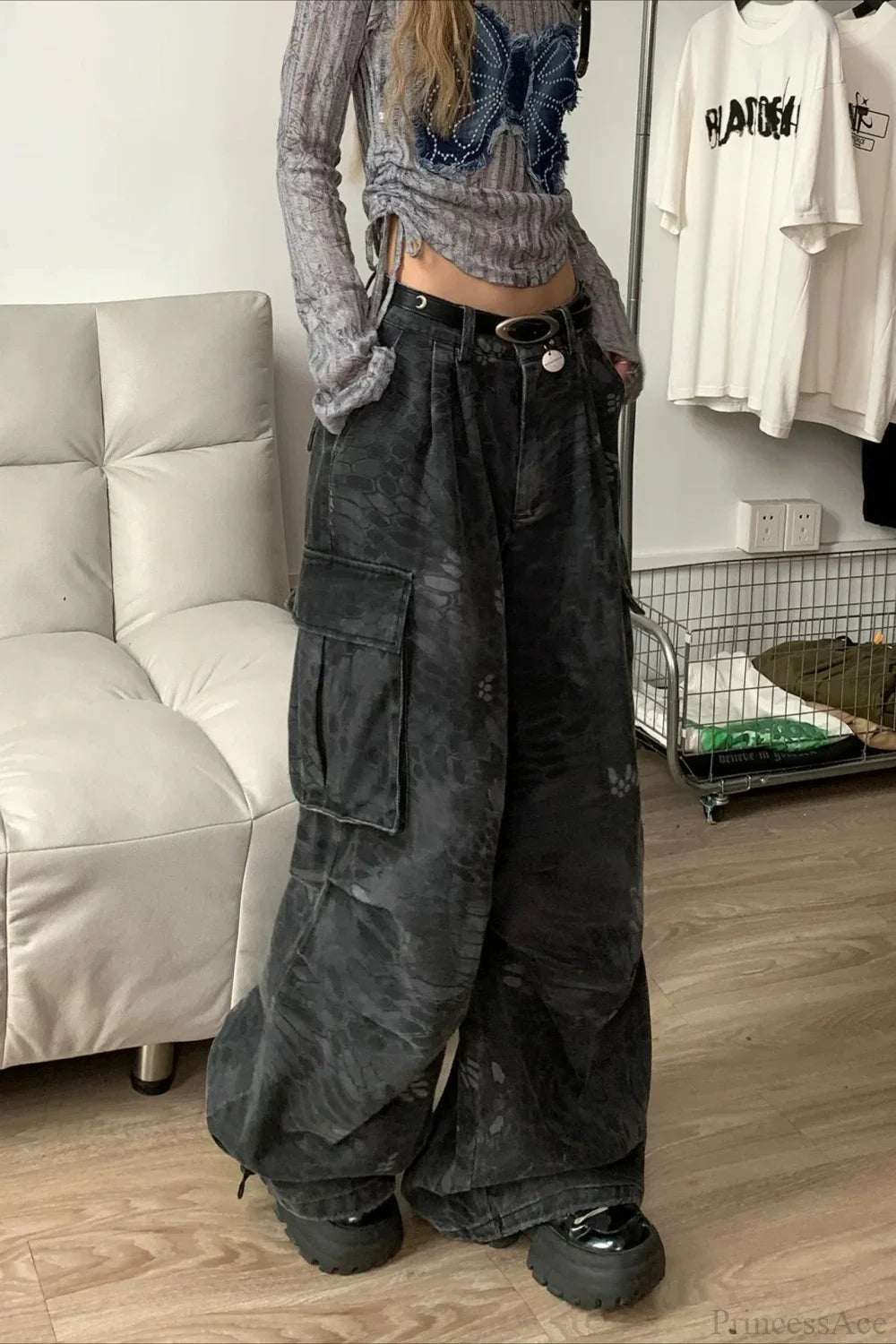 Denim Snake Camo Multi-Pocket Cargo Pants image 3