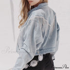 Denim Turndown Collar Splice Rhinestone Tassel Long Sleeve Loose Button Woman Clothing Warm Chic Stylish Elegant Fashionable Versatile Jacket image 3