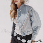 Denim Turndown Collar Splice Rhinestone Tassel Long Sleeve Loose Button Woman Clothing Warm Chic Stylish Elegant Fashionable Versatile Jacket image 1