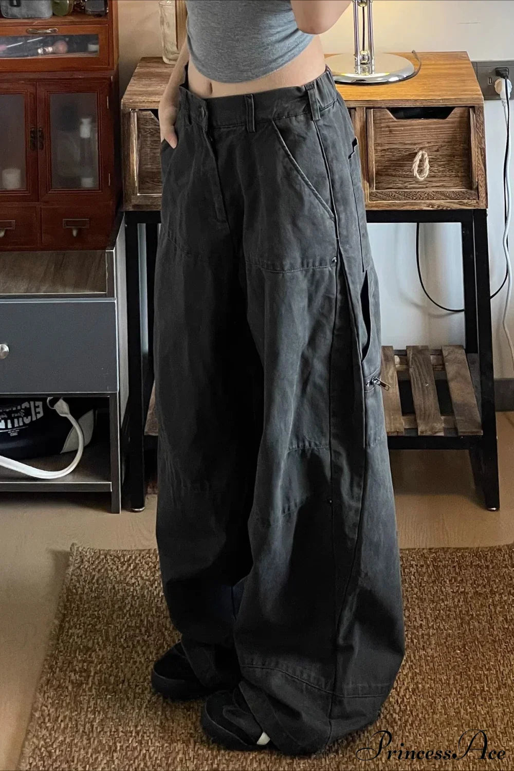 Denim Washed Distressed Loose Cargo Pants image 5