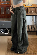 Denim Washed Distressed Loose Cargo Pants image 3
