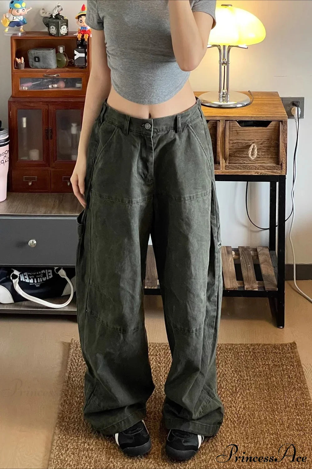 Denim Washed Distressed Loose Cargo Pants image 1