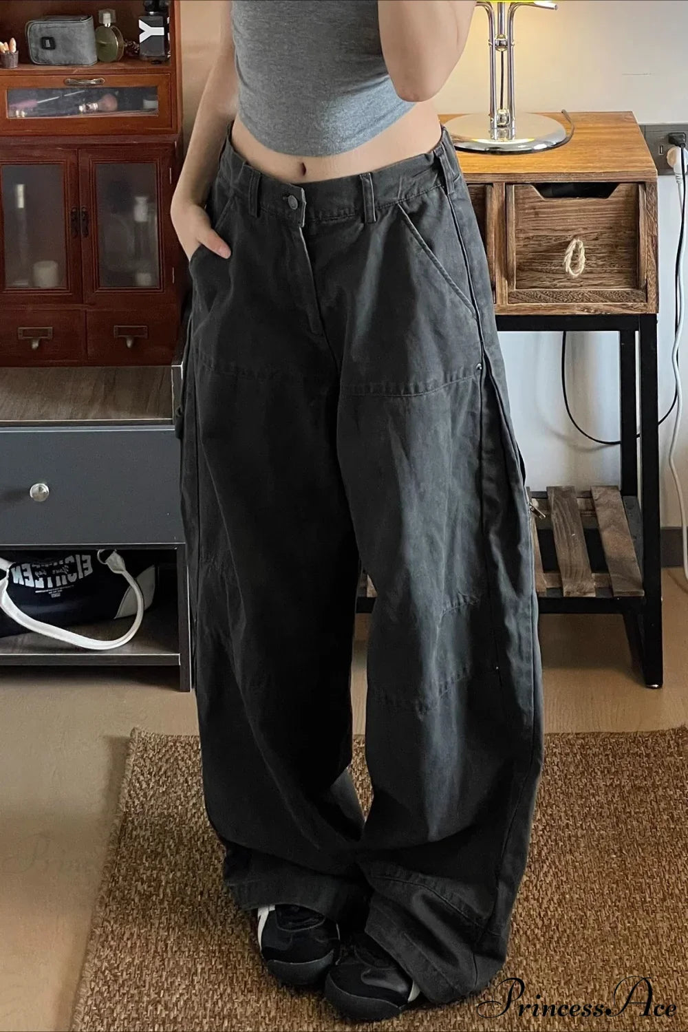 Denim Washed Distressed Loose Cargo Pants image 4