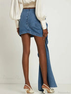 Denim Y2K Aesthetic 3D Floral High Waist Mini Skirt image 2