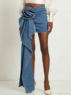 Denim Y2K Aesthetic 3D Floral High Waist Mini Skirt image 1