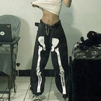 Design Baggy Waist Skeleton Streetwear Jeans Women's Vintage Low Casual Outfits image 5
