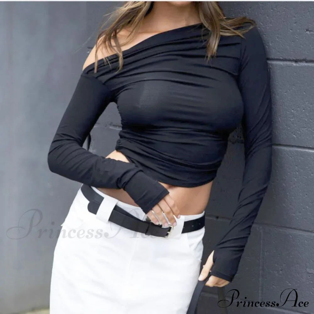 design Women's outer wear tops niche long-sleeved off-the-shoulder shirt image 3
