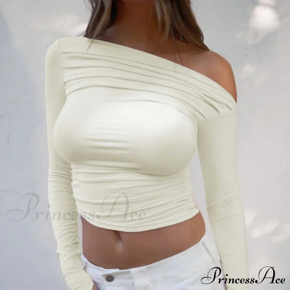 design Women's outer wear tops niche long-sleeved off-the-shoulder shirt image 1