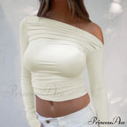 design Women's outer wear tops niche long-sleeved off-the-shoulder shirt image 1