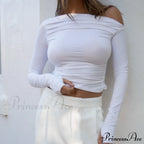 design Women's outer wear tops niche long-sleeved off-the-shoulder shirt image 2