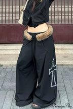 Detachable Fur-Collar Loose Wide-Leg Pants image 1