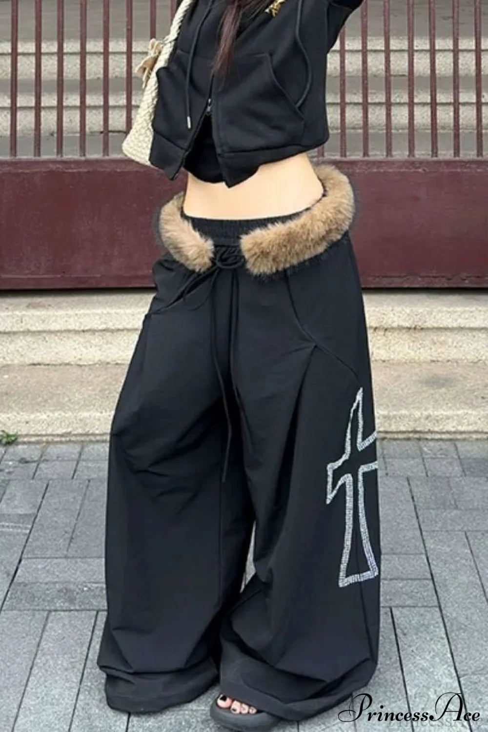 Detachable Fur-Collar Loose Wide-Leg Pants image 1
