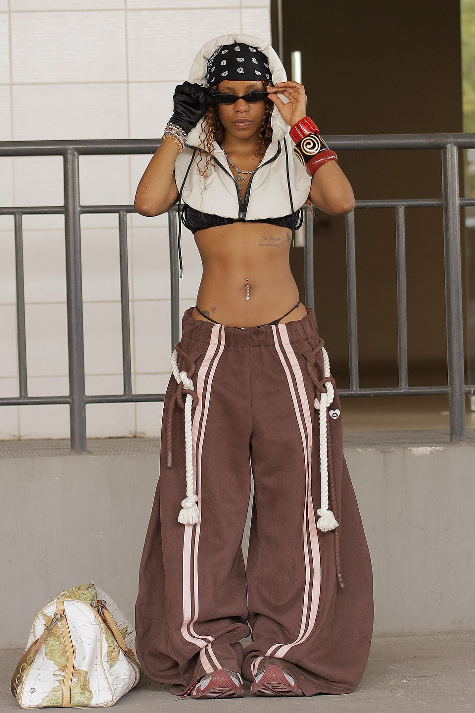 Striped Belted Wide Leg Cargo Pants image 3