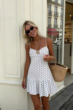 Cute Polka Dot Spaghetti Strap Ruffle Hem Summer Beach Mini Dress image 3