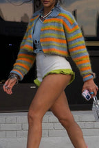 Color Block Striped Zip Cardigan image 4