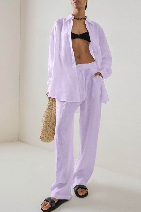 Linen Loose Long Sleeve Pants Two Piece Set image 7