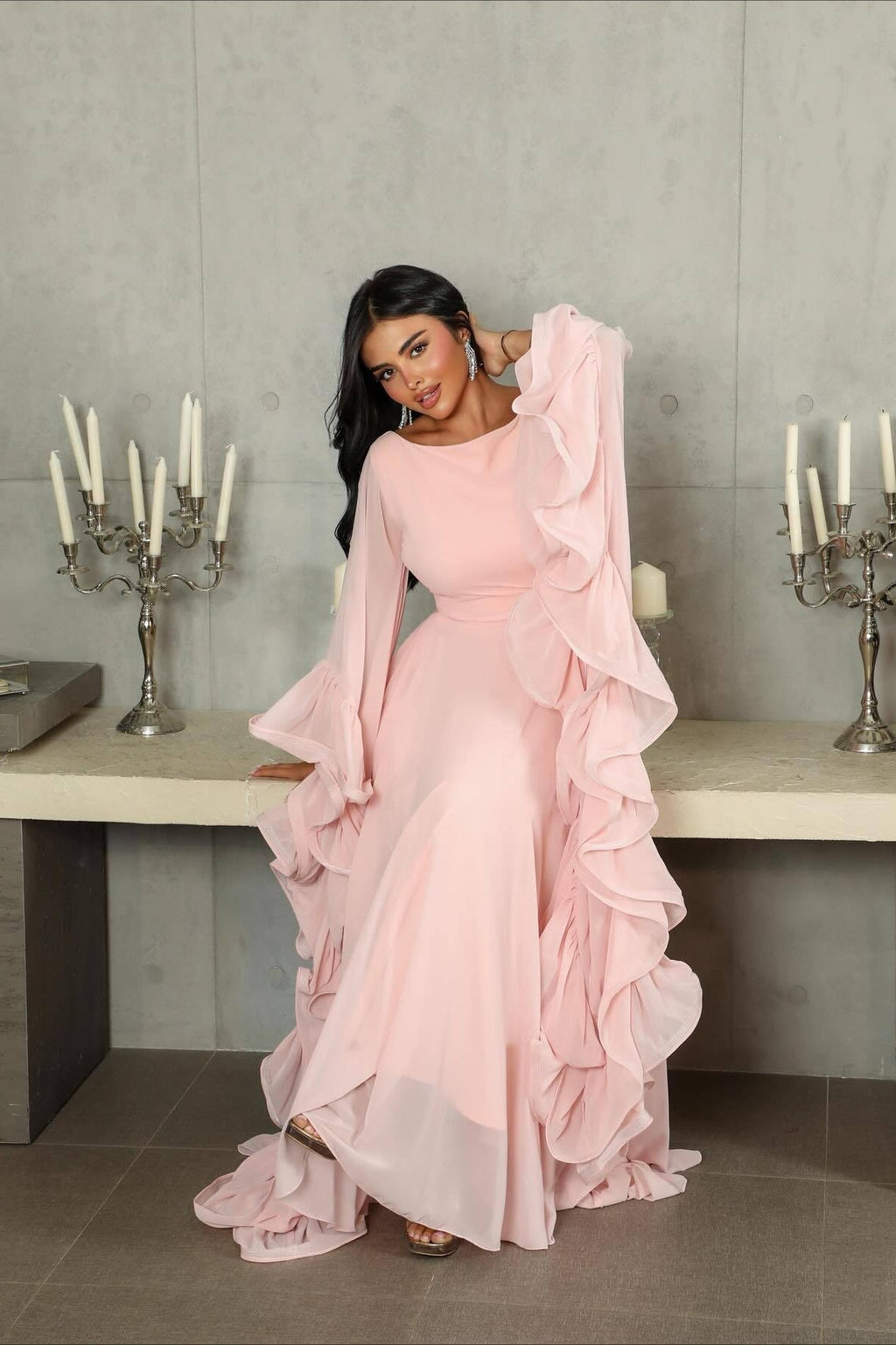 Ruffle Flared Sleeve Tulle Puff Tiered Maxi Dress image 3