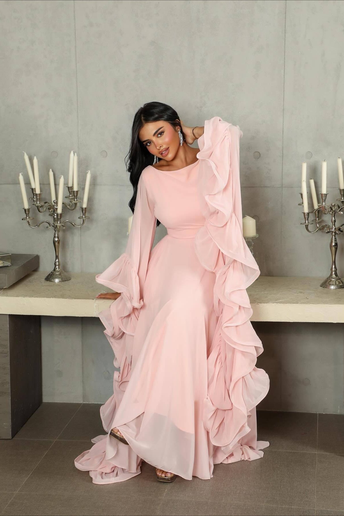 Ruffle Flared Sleeve Tulle Puff Tiered Maxi Dress image 3