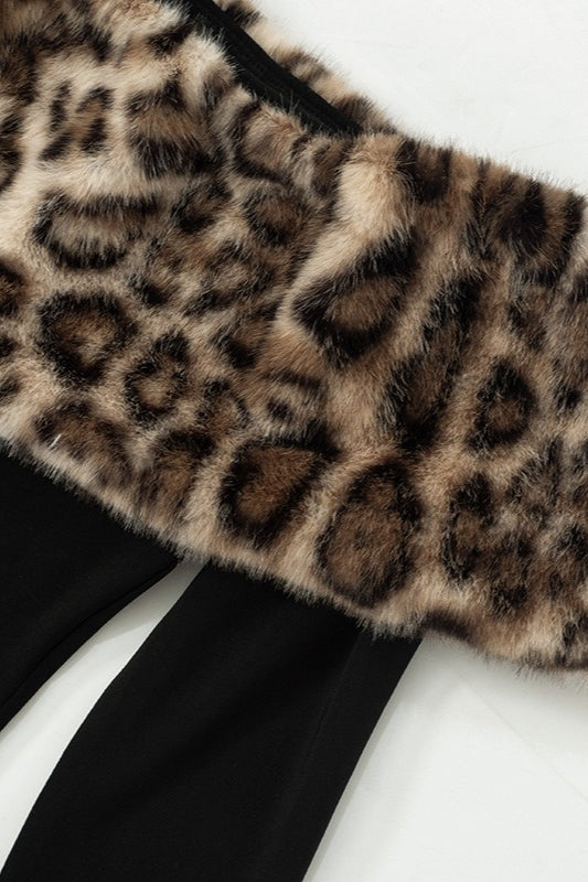 Sexy Off-shoulder Leopard Print Fur Trim Bodycon Maxi Dress image 4