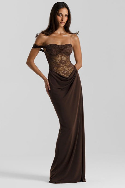 Solid Lace Panel Bodycon Formal Dress image 1