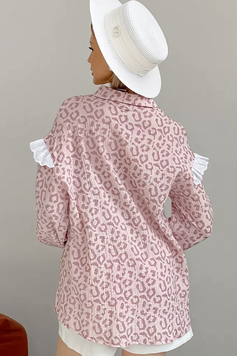 Elegant Leopard Print Cotton Long Sleeve Blouse image 6