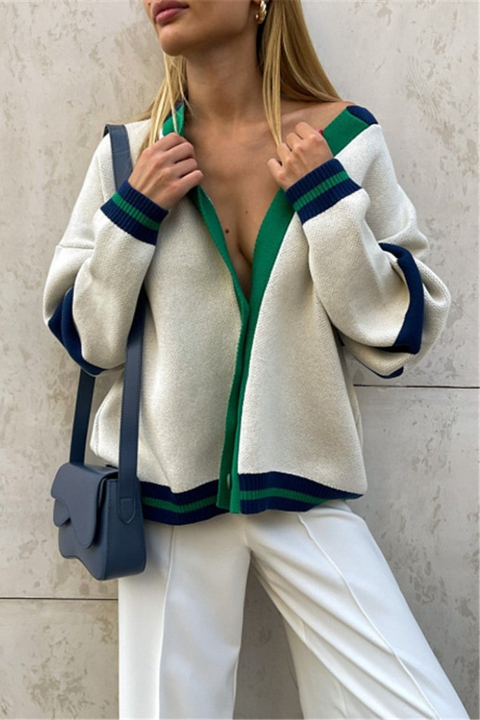 Simple Color Block Striped Relaxed Knit Cardigan image 3