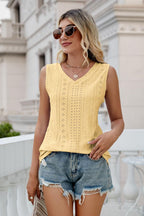 Gia Eyelet Tank detail view styled for Avrienne
