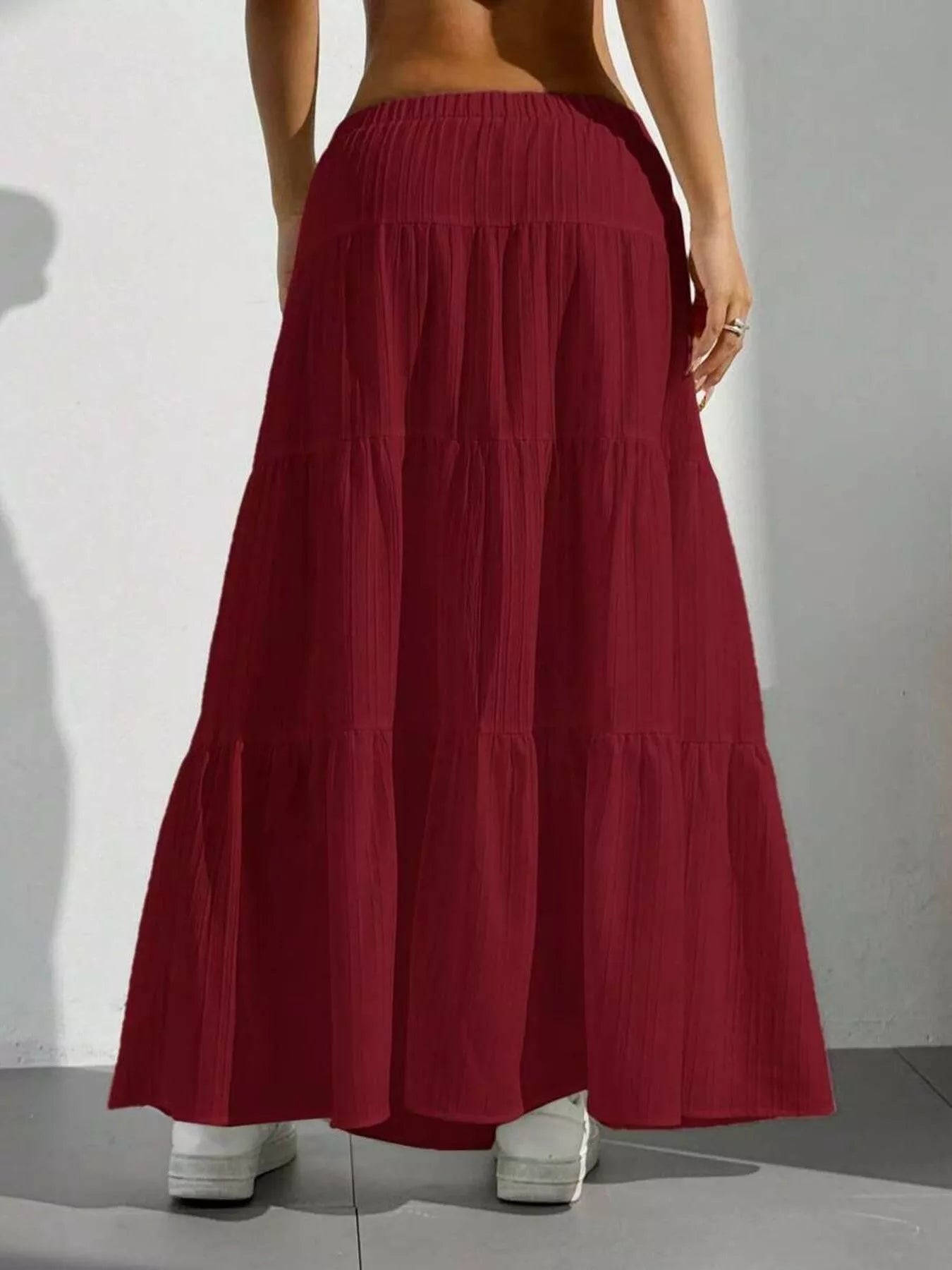 Capri Tiered Maxi Skirt detail view styled for Avrienne