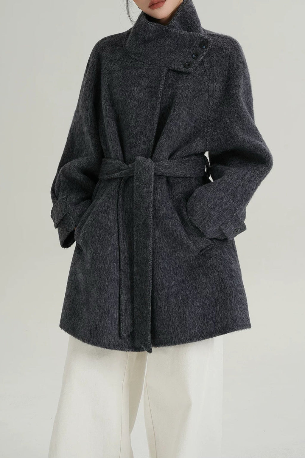 Chic Solid Wool Warm Loose Mock-neck Coat image 1