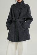 Chic Solid Wool Warm Loose Mock-neck Coat image 1