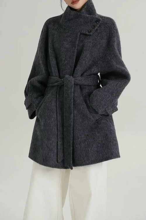 Chic Solid Wool Warm Loose Mock-neck Coat image 1