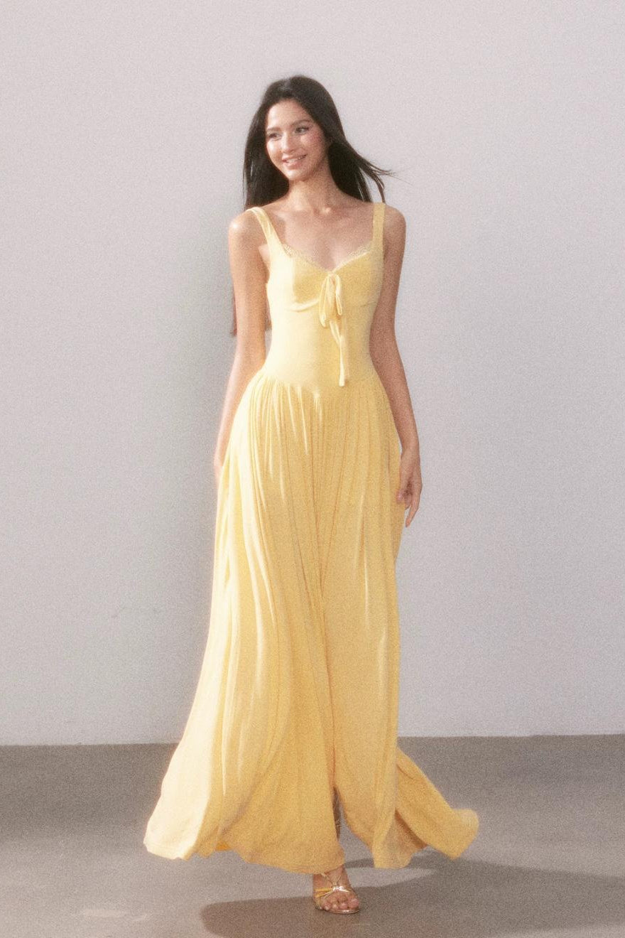 Lace Knit Cami Slit Flowy Maxi Dress image 1