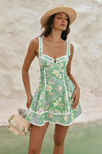 Linen Lace Trim Spaghetti Mini Boho Dress image 2
